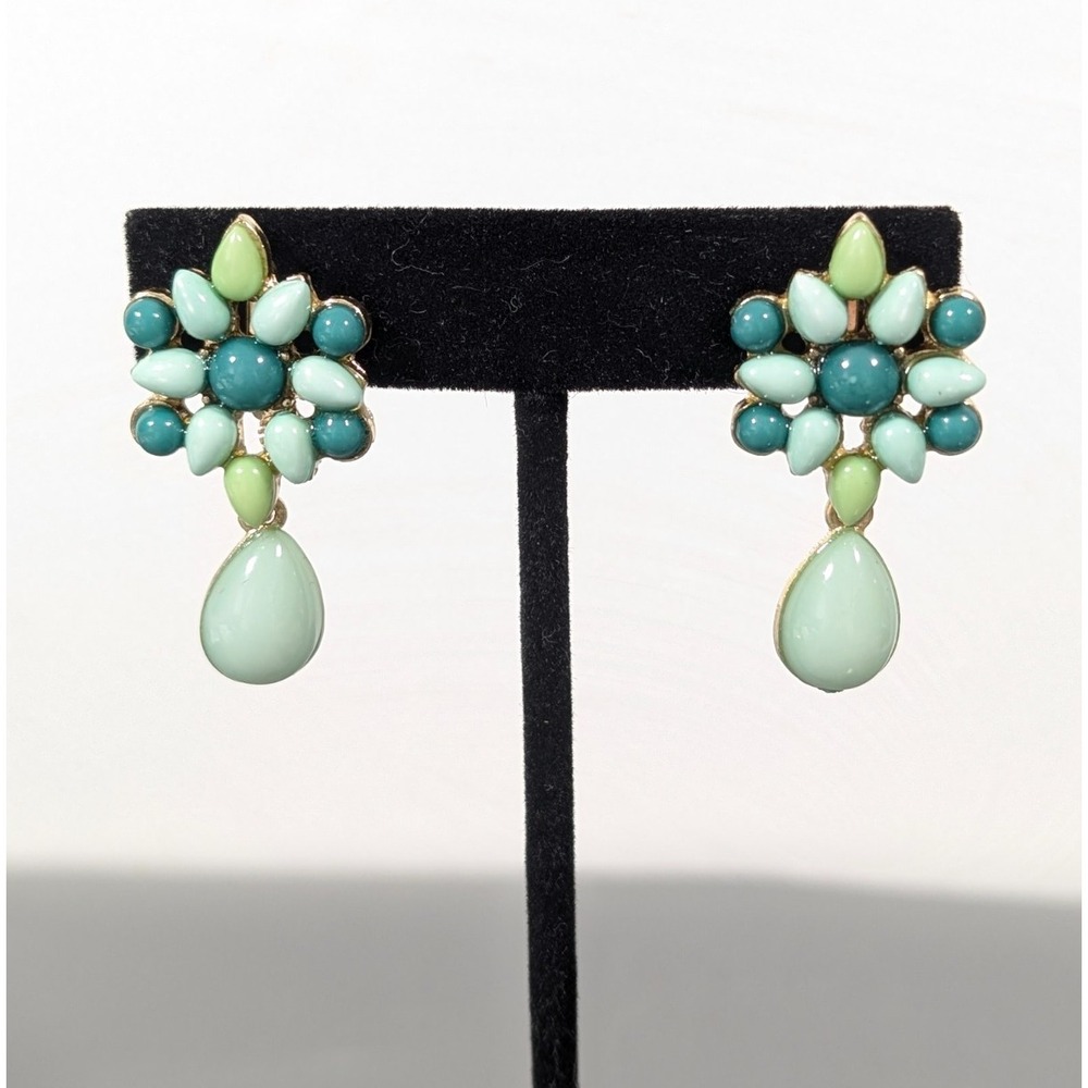 Green Floral Cluster Drop Earrings Teardrop Boho Chic Statement